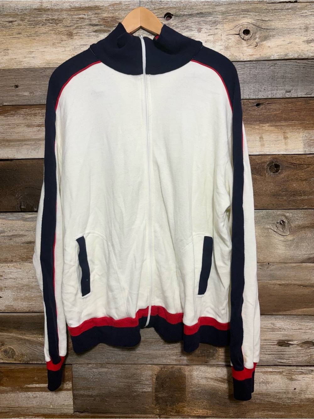 SEARS KINGS ROAD VTG 70s RETRO FULL ZIP TRACK JACKET STRIPE ACTIVE SPORT XL